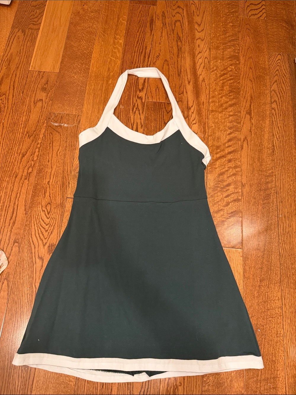 twik GreenMini Halter Dress with White Trim